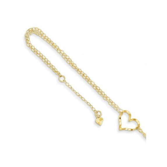 FJC Finejewelers 14 kt Yellow Gold Cable Double Strand Heart 10in Plus 1in ext. Anklet 10 Inches x 11 mm
