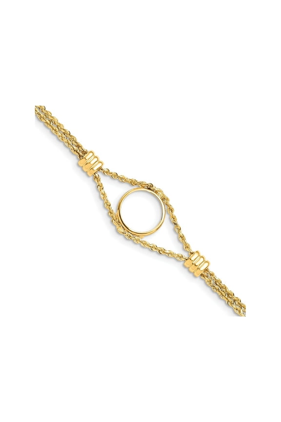 FJC Finejewelers 14 kt Yellow Gold Coin Holder Rope Chain with 4 Stations 14.0mm Prong Coin Bezel Bracelet 7.25 Inches x
