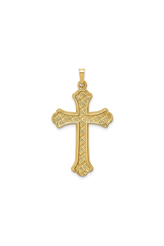 FJC Finejewelers 14 kt Yellow Gold Hollow Polished Woven Fleur de Lis Cross 39 mm
