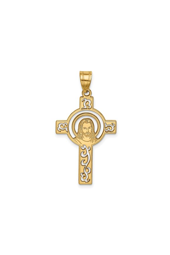 FJC Finejewelers 14 kt Yellow Gold Laser Cut Jesus Face Cross Charm