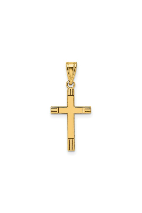 FJC Finejewelers 14 kt Yellow Gold Laser Etched Cross Charm 25 x 12 mm