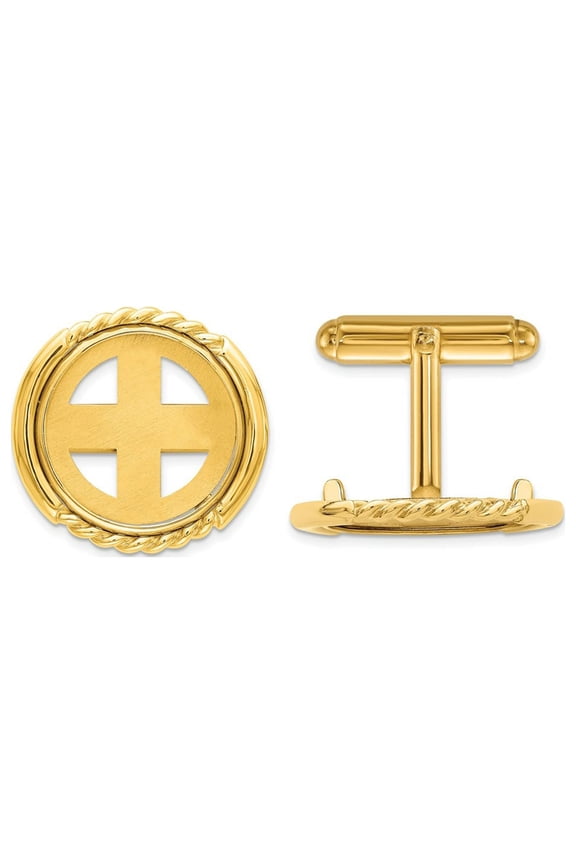 FJC Finejewelers 14 kt Yellow Gold Men's Bright and Twisted 16.5mm Coin Bezel Cuff Links