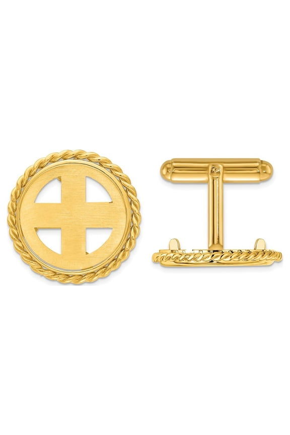 FJC Finejewelers 14 kt Yellow Gold Men's Polished Twisted Wire 17.8mm Coin Bezel Cuff Links