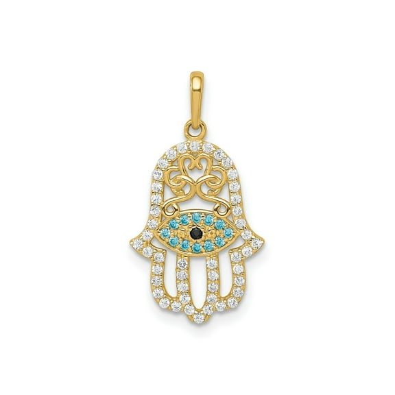 FJC Finejewelers 14 kt Yellow Gold Multi-colored CZ Hamsa Charm 22 mm