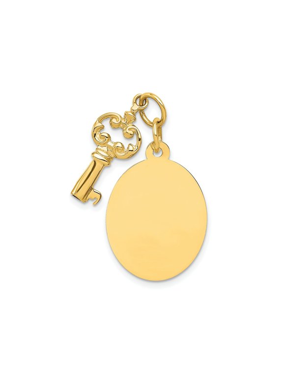 FJC Finejewelers 14 kt Yellow Gold Polished Engraveable Disc and Key Charm 30 x 16 mm