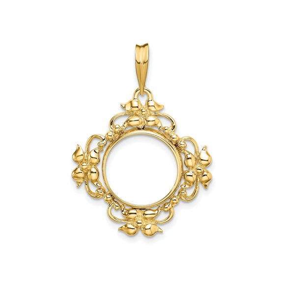FJC Finejewelers 14 kt Yellow Gold Polished Flower Blossom 13.0mm Prong Coin Bezel Pendant
