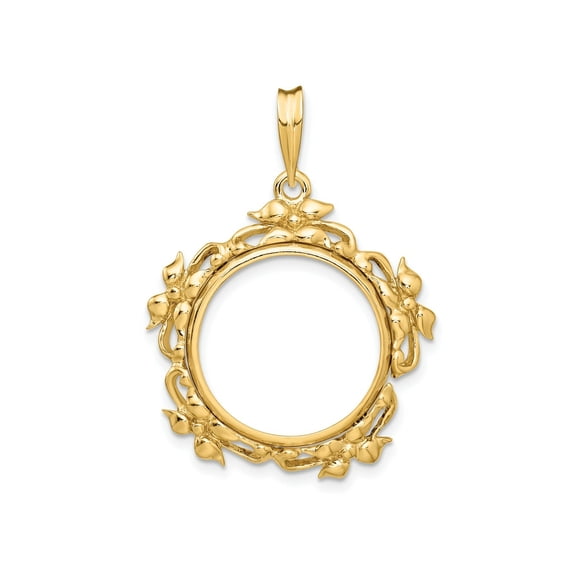FJC Finejewelers 14 kt Yellow Gold Polished Flower Blossom 17.8mm Prong Coin Bezel Pendant