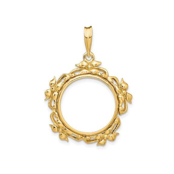 FJC Finejewelers 14 kt Yellow Gold Polished Flower Blossom 17.8mm Prong Coin Bezel Pendant