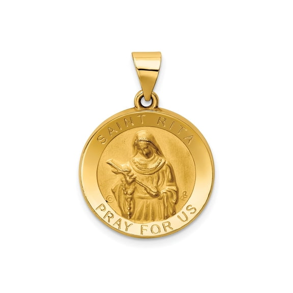 FJC Finejewelers 14 kt Yellow Gold Polished / Satin St. Rita Hollow Medal Charm 26 x 18 mm