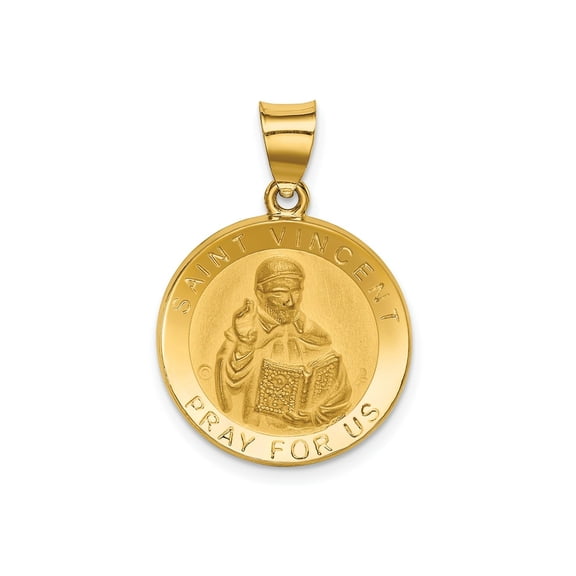 FJC Finejewelers 14 kt Yellow Gold Polished / Satin St. Vincent Hollow Medal Charm 26 x 18 mm