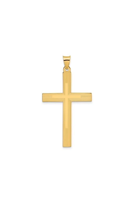 FJC Finejewelers 14 kt Yellow Gold Polished and Line Design Solid Cross Charm 47 x 26 mm