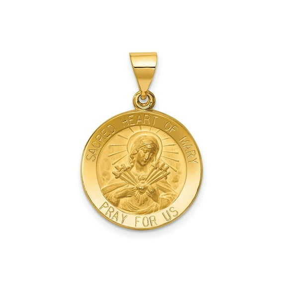FJC Finejewelers 14 kt Yellow Gold Polished and Satin Sacred Heart of Mary Medal Hollow Charm 26 x 18 mm