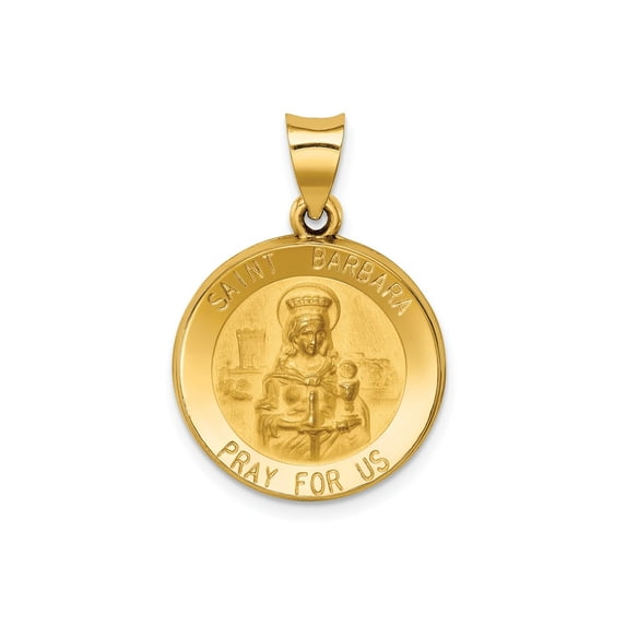 FJC Finejewelers 14 kt Yellow Gold Polished and Satin St. Barbara Medal Hollow Charm 26 x 18 mm