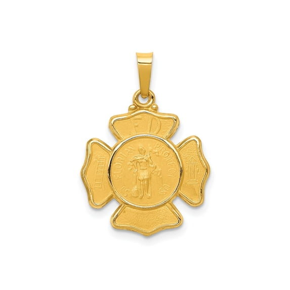 FJC Finejewelers 14 kt Yellow Gold Polished and Satin St Florian Badge Medal Hollow Charm 24 x 17 mm