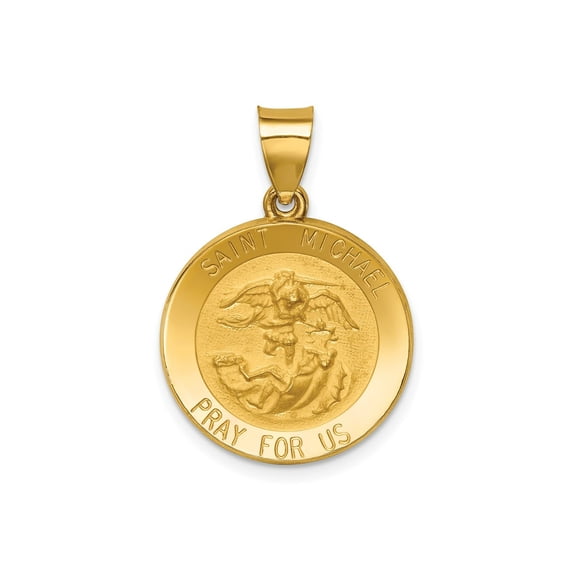 FJC Finejewelers 14 kt Yellow Gold Polished and Satin St Michael Medal Hollow Charm 21 x 18 mm
