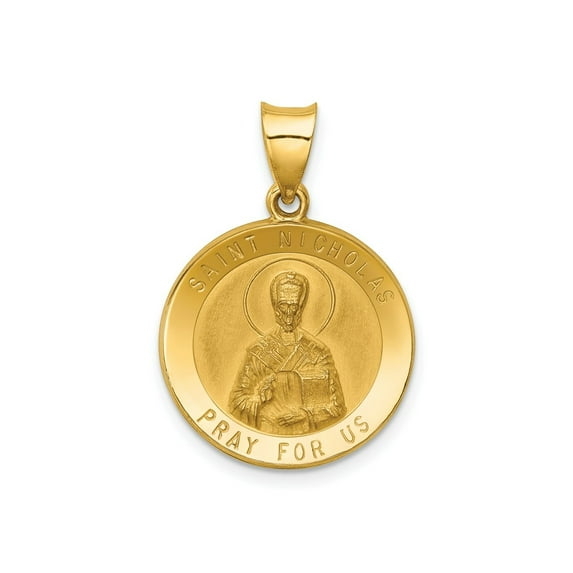 FJC Finejewelers 14 kt Yellow Gold Polished and Satin St Nicholas Medal Hollow Charm 21 x 19 mm