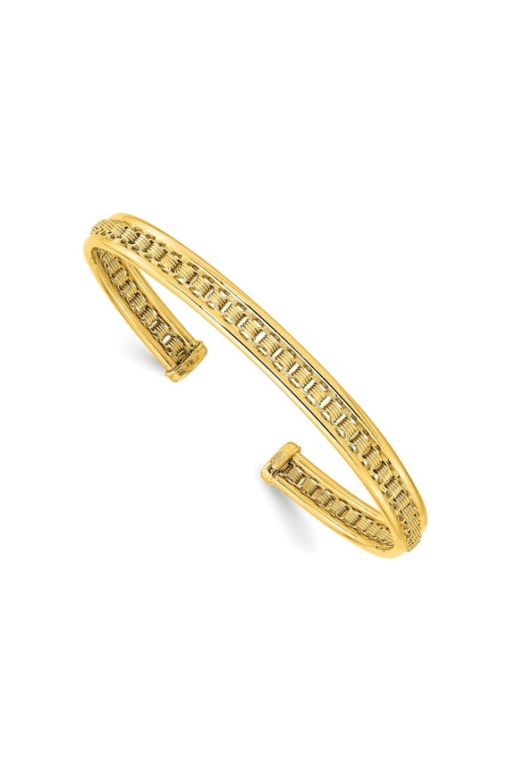 FJC Finejewelers 14 kt Yellow Gold Polished and Textured Cuff Bangle 7.25 Inches x 6.8 mm
