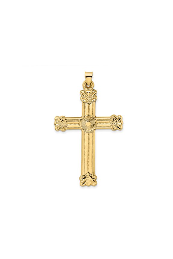 FJC Finejewelers 14 kt Yellow Gold Polished and Textured Solid Circle Center Cross Charm 55 x 34 mm