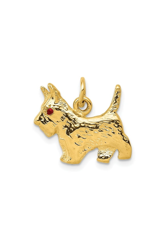 FJC Finejewelers 14 kt Yellow Gold Ruby Eye Scottie Dog Charm 17 x 16 mm