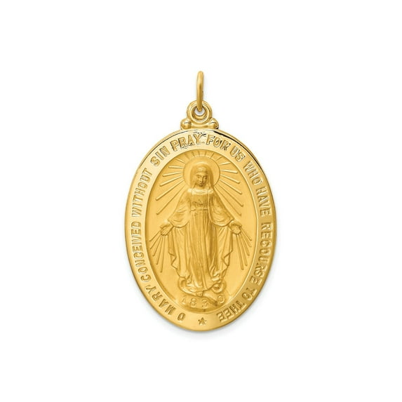 FJC Finejewelers 14 kt Yellow Gold Solid Polished/Satin Large Oval Miraculous Medal 41 x 24 mm