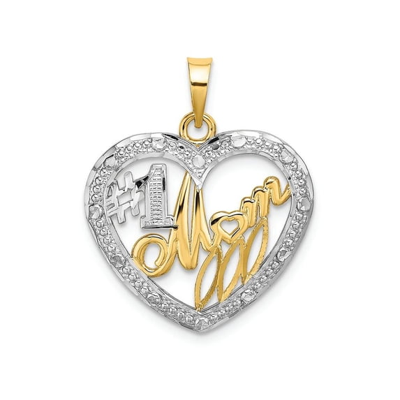 FJC Finejewelers 14k Two-tone Gold #1 Mom In Heart with with Rhodium Bead Trim Charm