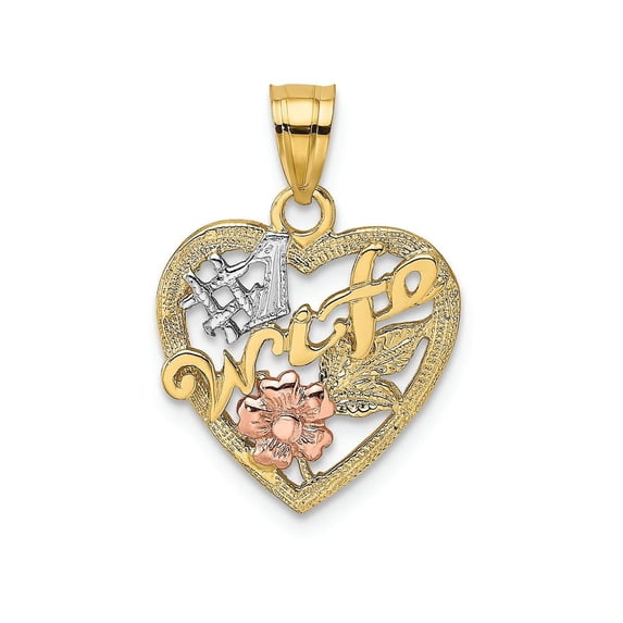 FJC Finejewelers 14k Two-tone Gold #1 Wife In Heart with Pink Flower Charm