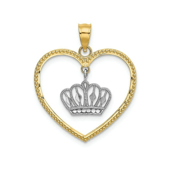 FJC Finejewelers 14k Two-tone Gold Beaded Heart Frame Crown Dangling Inside Charm