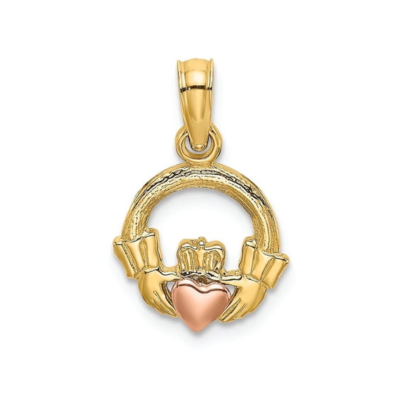 FJC Finejewelers 14k Two-tone Gold Claddagh Charm with Pink Heart