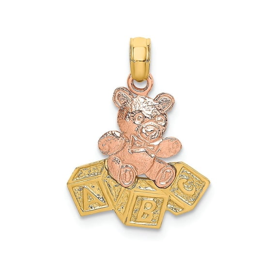 FJC Finejewelers 14k Two-tone Gold Pink Teddy Bear with Abc Blocks Charm