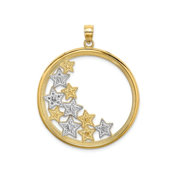 FJC Finejewelers 14k Two-tone Gold Side Cluster Of Bright Cut Stars In Round Frame Two-color Charm