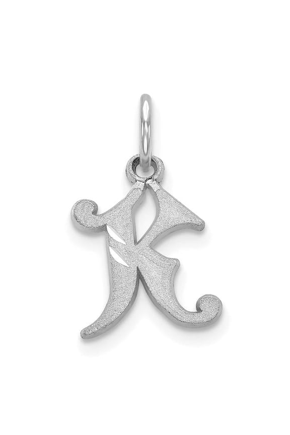 14k White Gold Small Script Design Letter K Initial Charm Pendant