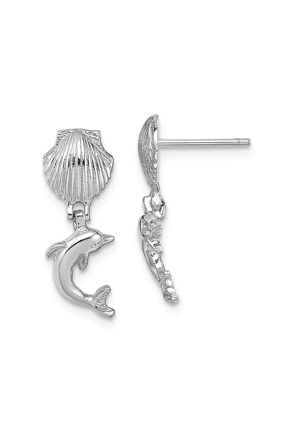 FJC Finejewelers 14k White Gold Dolphin Dangle From Mini Scallop Earrings