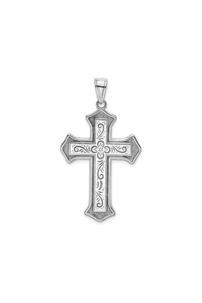 FJC Finejewelers 14k White Gold Filigree Center Block Cross Charm Double Lay