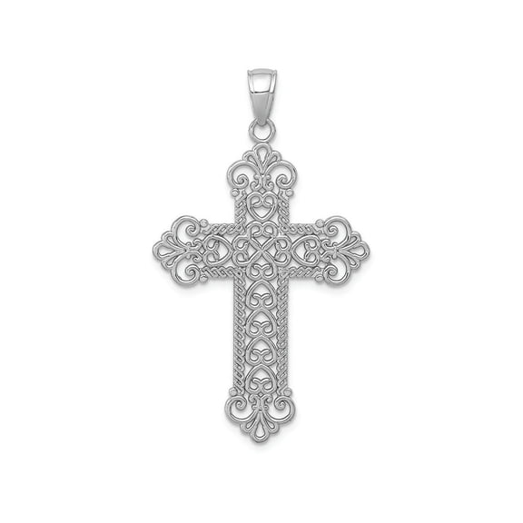 FJC Finejewelers 14k White Gold Large Rope Frame Filigree Cross with Fleur-de-lis Tips(1o Charm