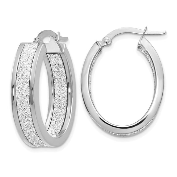 FJC Finejewelers 14k White Gold Polished Glimmer Infused Oval Hoop Earrings Female Adult