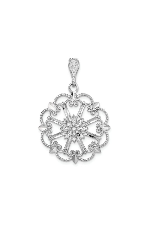 FJC Finejewelers 14k White Gold Starbust with Heart Bright Cut Beaded Scallop Edge Charm