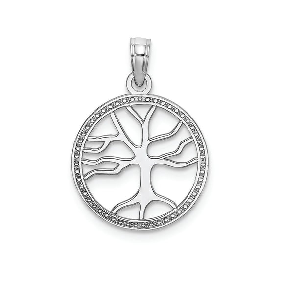 FJC Finejewelers 14k White Gold White 3d Small Tree Of Life In Round Frame Charm