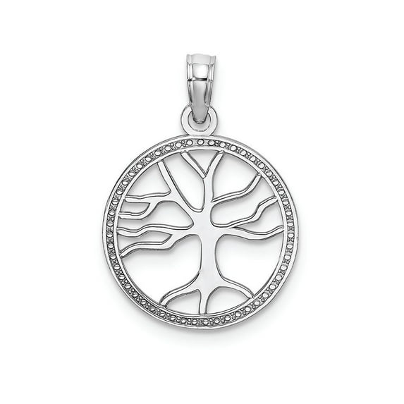 FJC Finejewelers 14k White Gold White 3d Small Tree Of Life In Round Frame Charm