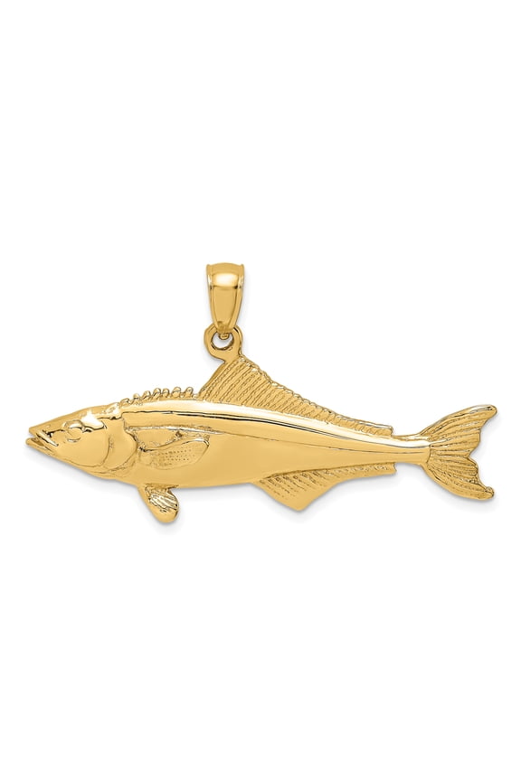 14K Yellow Gold Polished Textured Finish 3-Dimensional Cobia Fish Charm Pendant