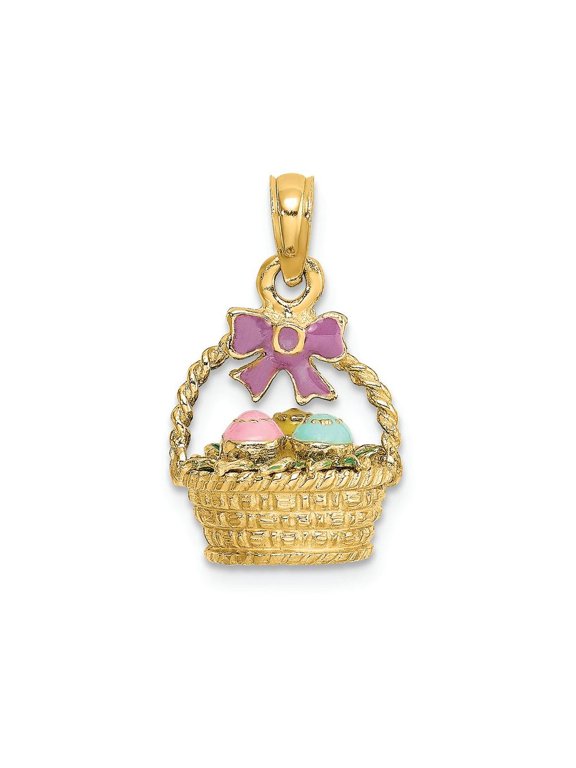 FJC Finejewelers 14k Yellow Gold 3d Easter Basket with Lavender Bow 3 Eggs Charm