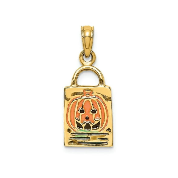 FJC Finejewelers 14k Yellow Gold 3d Trick Or Treat Bag with Pumpkin Enamel - Halloween Charm