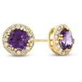 thumbnail image 1 of FJC Finejewelers 14k Yellow Gold 6mm Round Amethyst with White Topaz accent stones Halo Earrings, 1 of 6