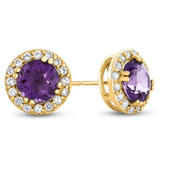 FJC Finejewelers 14k Yellow Gold 6mm Round Amethyst with White Topaz accent stones Halo Earrings
