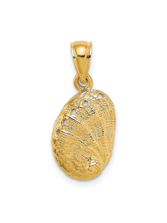 14K Yellow Gold Texture Polished Finish Abalone Shell Charm Pendant