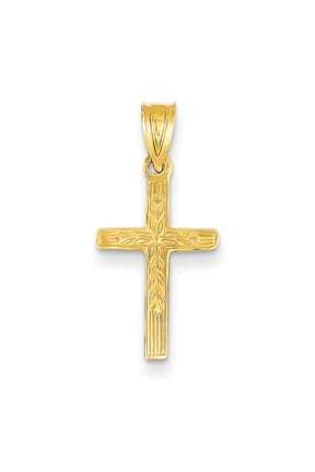 14K Textured Center Block Cross Charm K8401