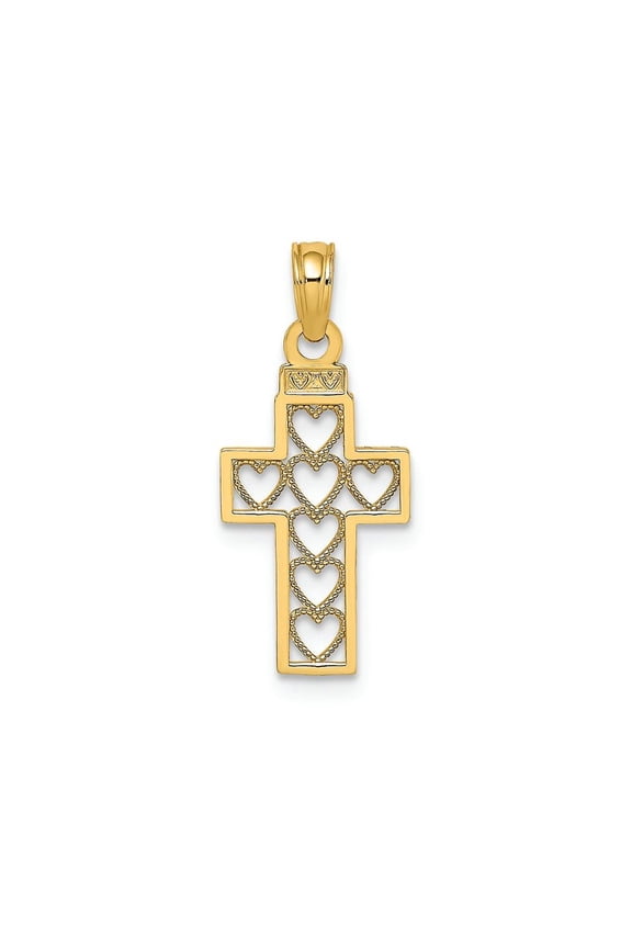 FJC Finejewelers 14k Yellow Gold Block Cross with Hearts Charm