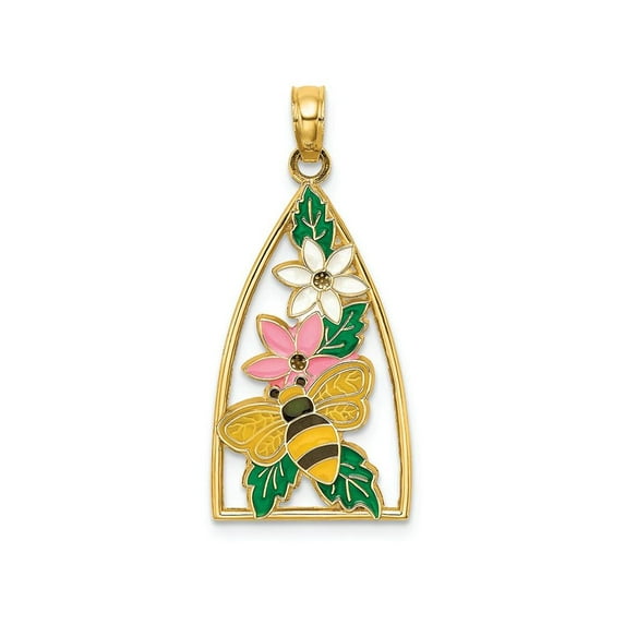 FJC Finejewelers 14k Yellow Gold Bumble Bee Flowers In Triangle with Enamel Charm