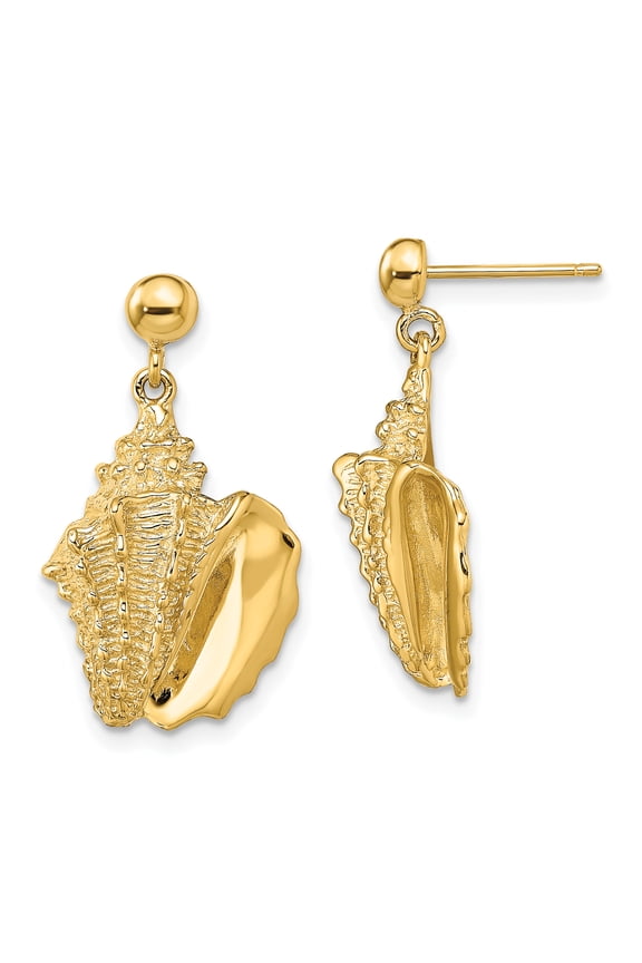 14K 2-D Conch Shell Dangle Post Earrings TE824
