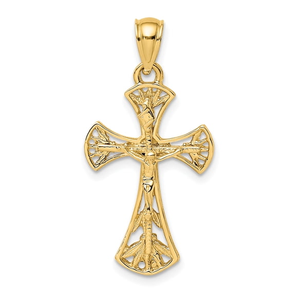 14K Yellow Gold Classic Fancy Crucifix Cross Pendant