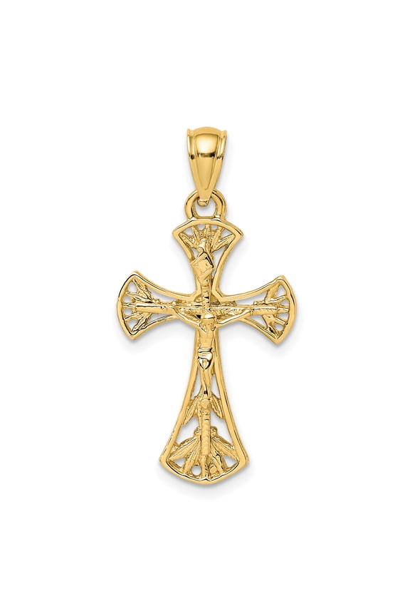 14K Yellow Gold Classic Fancy Crucifix Cross Pendant